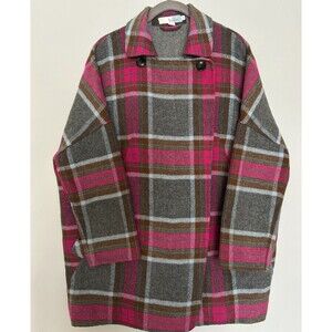 Boden Women’s Zoe Coat Small Wool-Blend Pink Plaid Reversible Layering